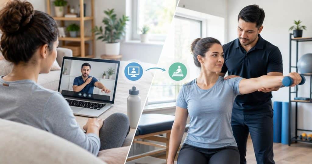 Telehealth consultation to in-person physical therapy: complete 2026 workflow